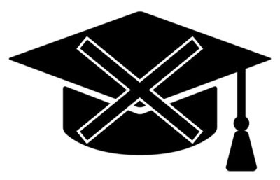 高卒に対し、大学に行けないというイメージの、大学卒業生の学士帽にばってんが付いている