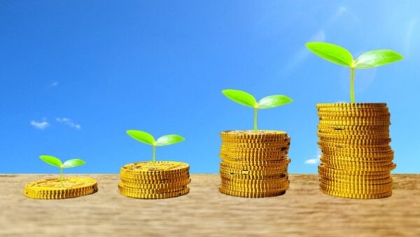 資産推移として積み上がる金貨