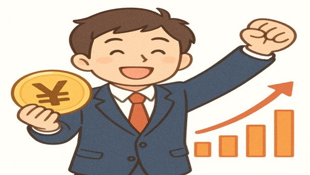 サラリーマンが投資を楽しく行っている