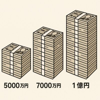 コーストFIREの金額、5000万円から1億円の札束たち