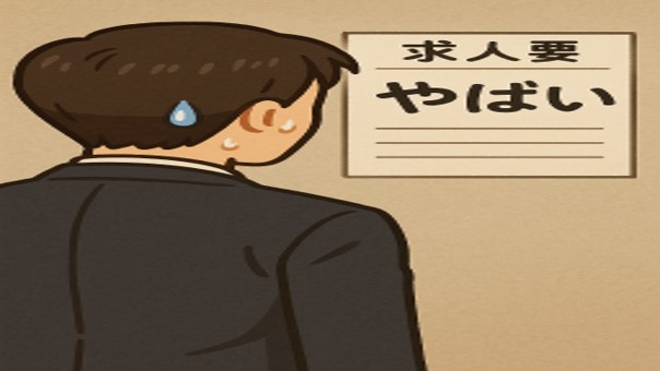 やばい求人票を見て、引いているスーツの男性