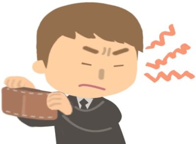 NISA貧乏でけちになり、財布をよける男性