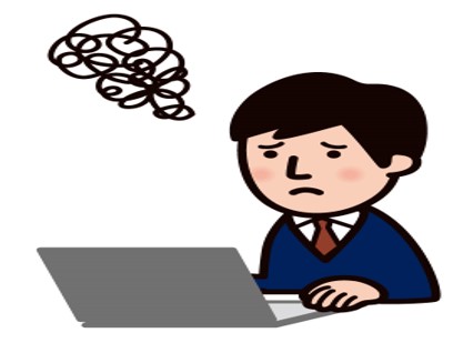 パープル企業の仕事に不安と不満を持つスーツ姿の男性