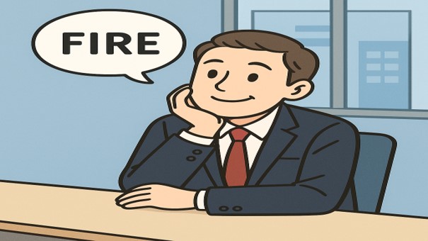 窓際でFIREを想像するスーツ姿の男性