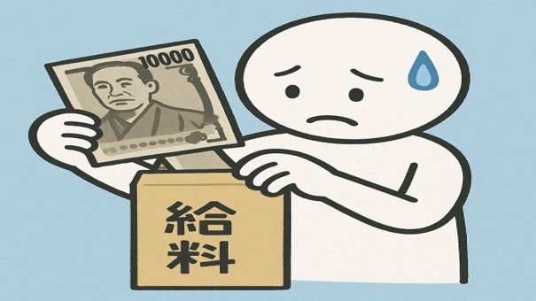 お給料が少なくて焦っている、マイルド貧困の白い棒人間